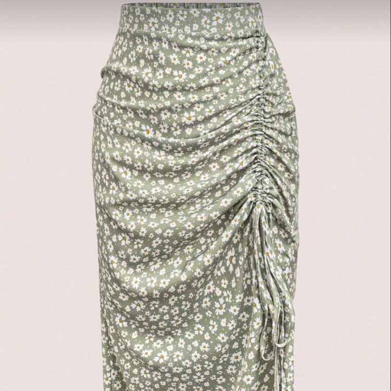 Clasi Jupe longue imprimé floral grande taille avec cordon de serrage et fente, tenue de vacances à la plage pour femmes