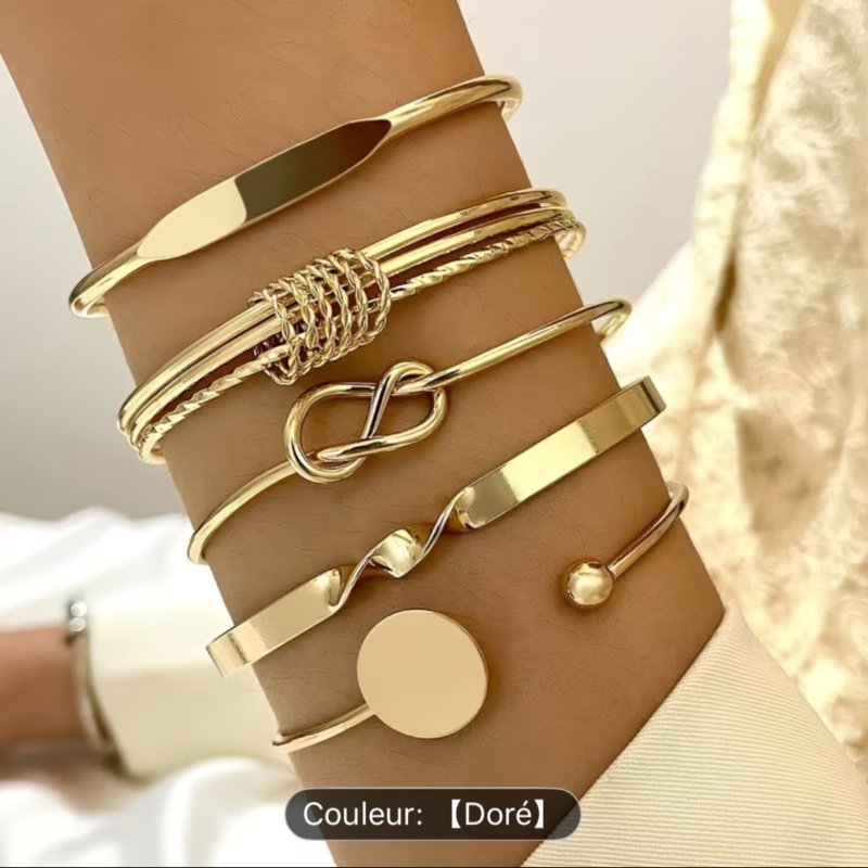 1 Pièce/Lot de 5 Bracelets, Bracelet Géométrique Rond en Alliage Poli Simple et Polyvalent, Bangle Ouvert à Nœud Vintage et Tendance pour Femmes