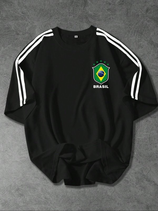 Shwiy T-shirt imprimé graphique simple avec décoration de ruban n°7, style streetwear décontracté, convient pour l'école et le port quotidien