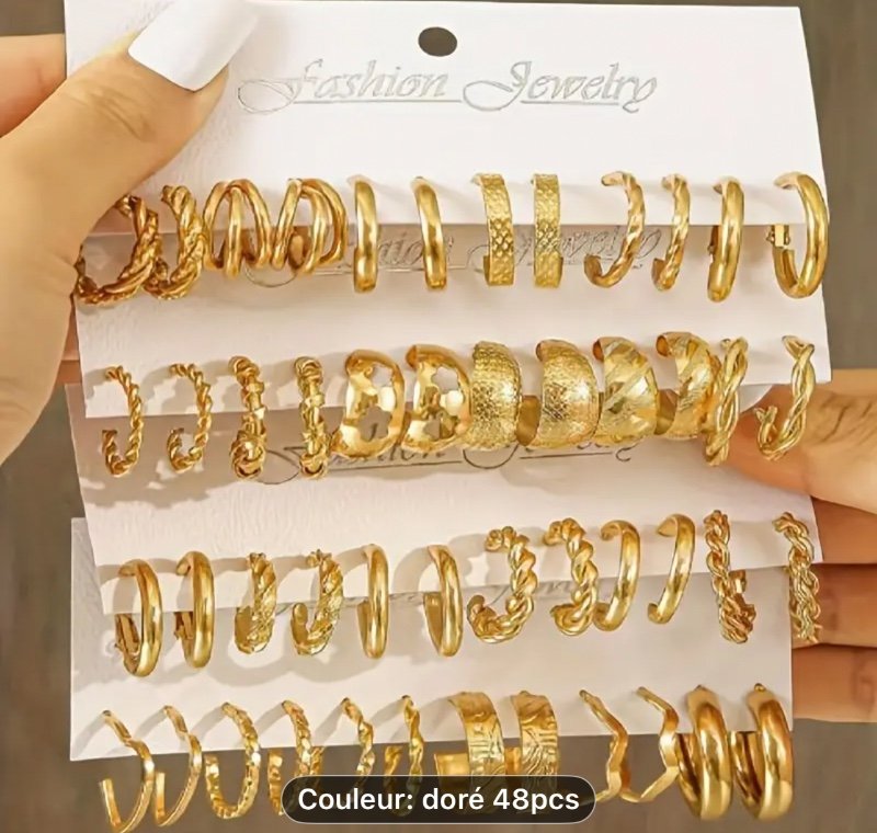 48 pièces de Boucles d'Oreilles - Ensemble Élégant et Minimaliste