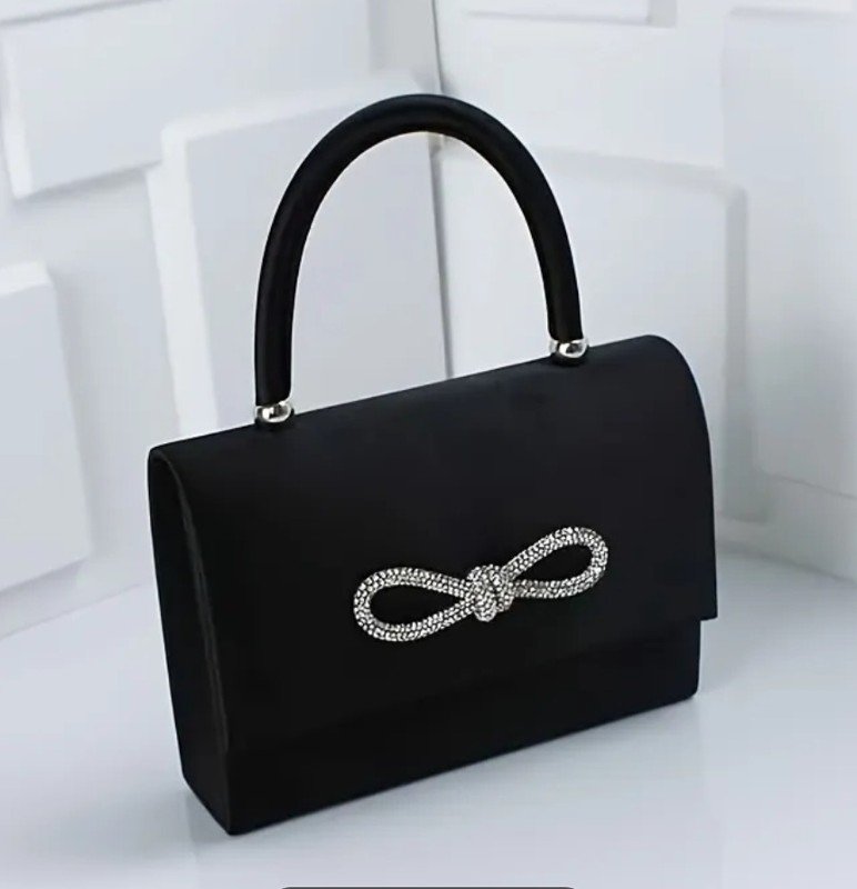 Sac à Main Carré Petit Bandoulière Banquet Féérique Style Français 2024 avec Nœud Strass Brillant en Non-Tissé