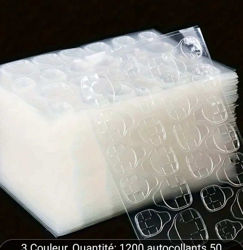 1200pcs 50 Feuilles de Colle Gelée Ultra-Fine Double Face Gel Autocollants pour Ongles