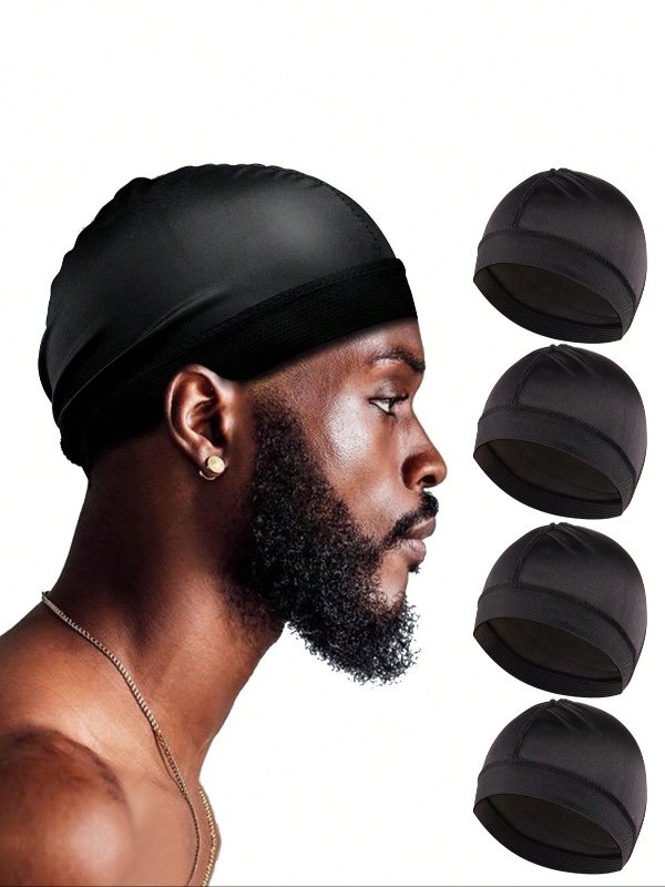 1/2/4 pièces Chapeaux noirs ondulés en soie pour hommes, Durags en satin doux