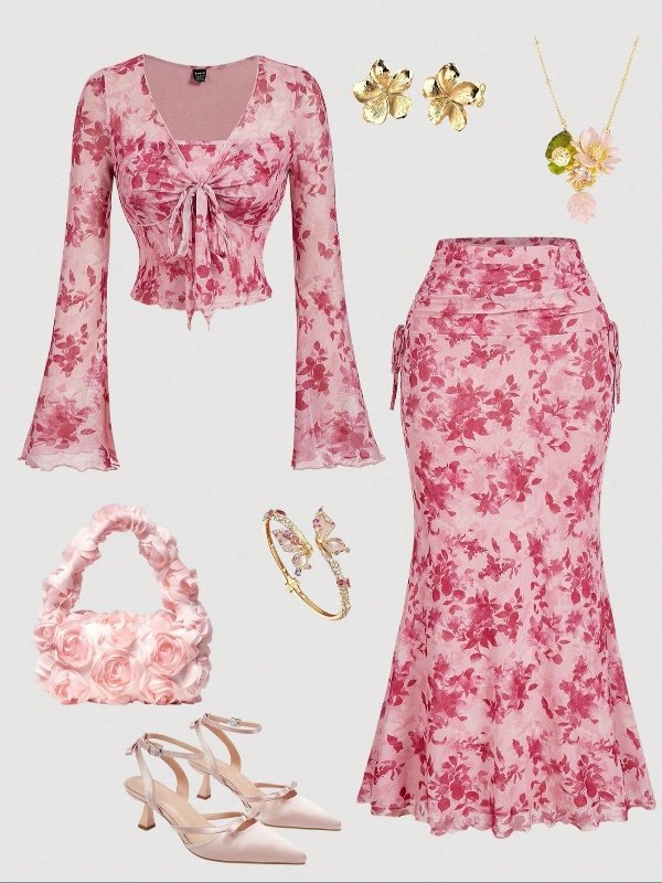 Ensemble Top à manches longues décontracté et jupe ajustée pour femmes