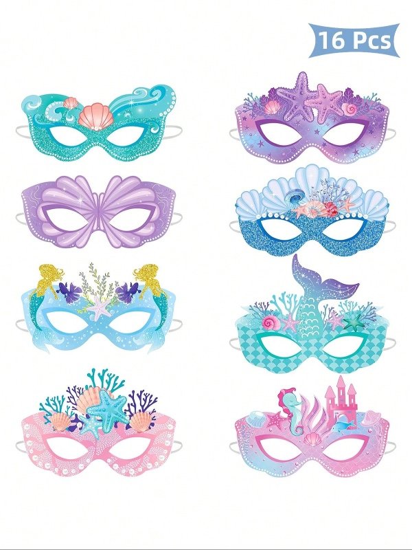 16 pièces Décorations de fête de sirène Papier Lunettes de soleil thème sirène Accessoires pour cabine photo plage été