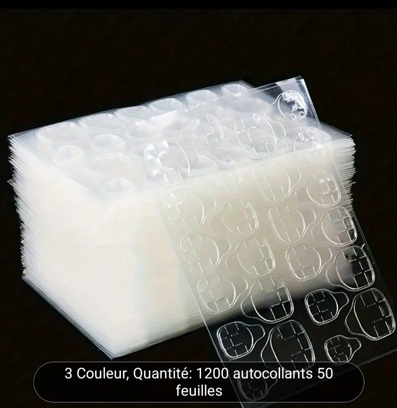 1200pcs 50 Feuilles de Colle Gelée Ultra-Fine Double Face Gel Autocollants pour Ongles