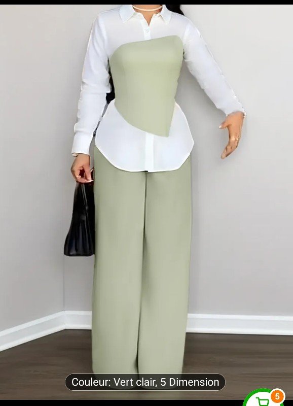 Ensemble trois pièces pour femmes : chemise ajustée à col irrégulier sans bretelles et pantalon long - YT