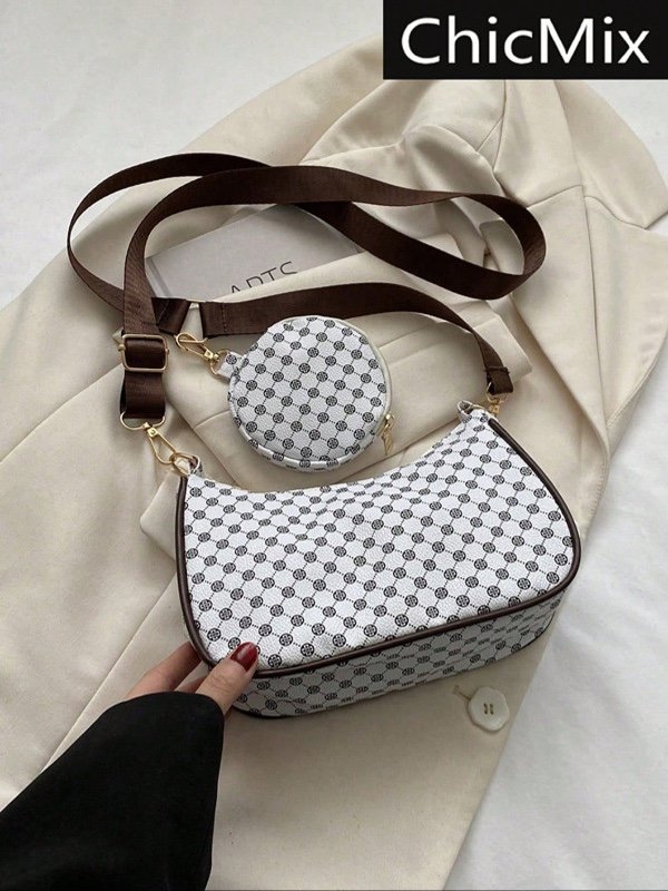 Lot de 2 sacs à bandoulière à la mode à motifs de couleur unie