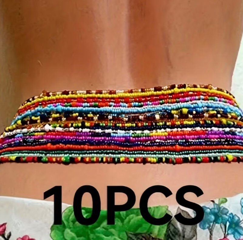 Ensemble de 10 chaînes de taille élastiques bohèmes multicolores