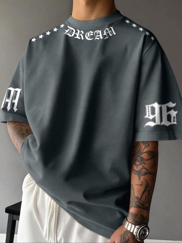 Manfinity EMRG T-shirt ample et décontracté pour hommes avec imprimé numérique et lettres, style de rue, pour l'été