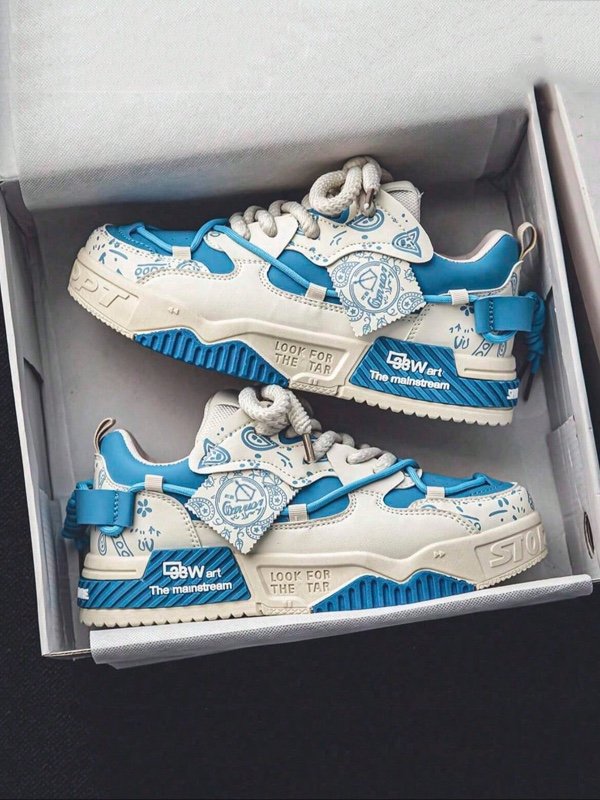 Nouvelles Baskets Décontractées à Col Haut pour Hommes, Semelle Épaisse Anti-Dérapante, Chaussures de Skate avec Motif Graffiti Mode Design Aléatoire