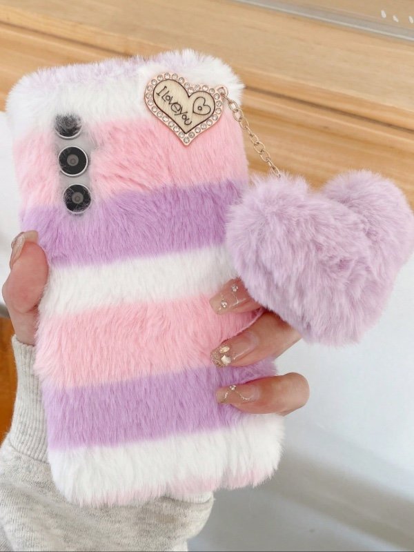 Étui de téléphone en peluche en forme de cœur mignon compatible avec 16 Pro Max, 11/12/13/14/15/16 Pro Max, Galaxy S25/S22/23/24+ UA00/A05/A14/A15/A24/A25/A34/A54S, OPPO, VIVO, Redmi 13C+, Redmi NOTE 14/13C/12/11 PRO, Enjoy/Honor Phones