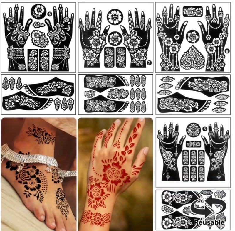 8 Modèles de Tatouages Réutilisables Noirs pour Mains et Pieds