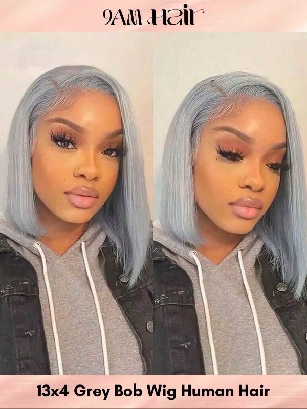13x4 Grey Bob Wig Human Hair