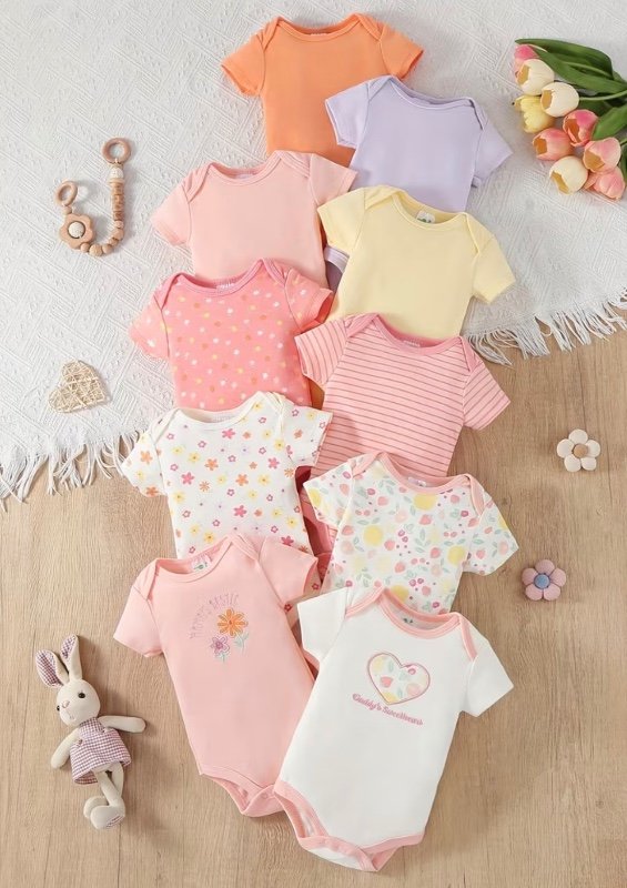 10 pièces Ensemble de Barboteuses à Manches Courtes pour Bébé Fille