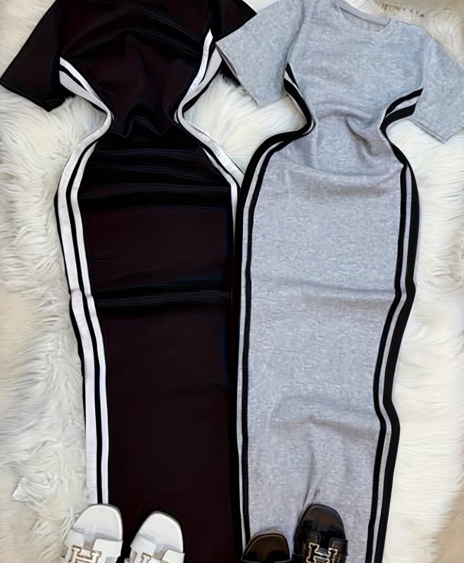 Ensemble Deux Pièces Y2K à Rayure Latérale et Col Rond