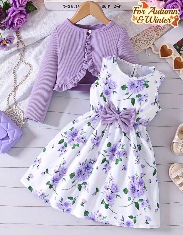 Vêtements pour filles Automne et hiver Cardigan et veste avec imprimé de robe