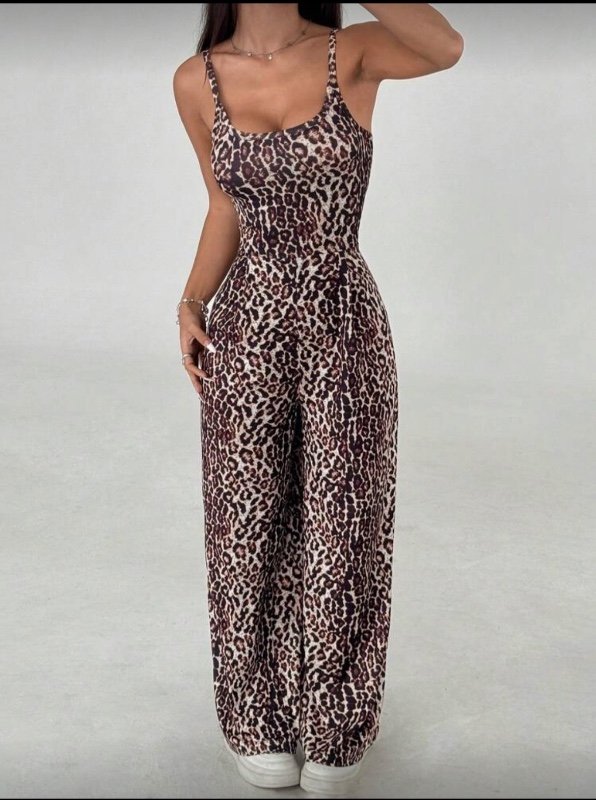 SHEIN Unity Combinaison femme à dos ouvert, coupe ample et jambes larges, de couleur unie