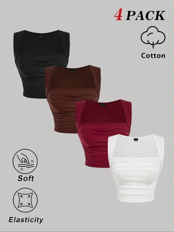 Ensemble de camisoles slim fit multicolores à encolure bénitier et froncées pour femmes