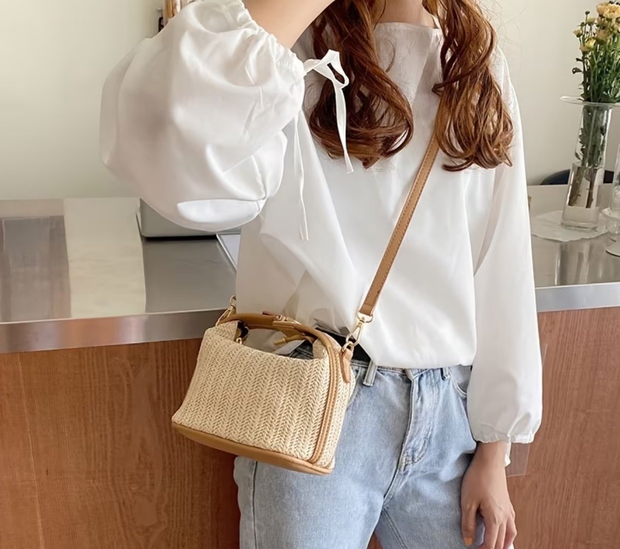 Sac à main en herbe tressée pour femme, 1 pièce, sac bandoulière