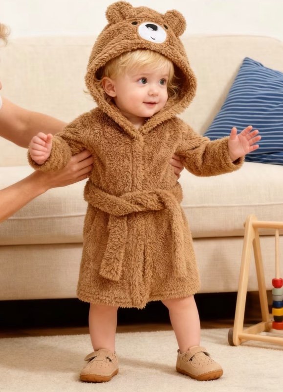 Peignoir à capuche à manches longues et mignon pour bébés garçons