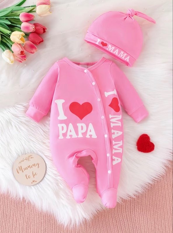 Ensemble adorable de body et bonnet pour bébé fille "I Love Papa"