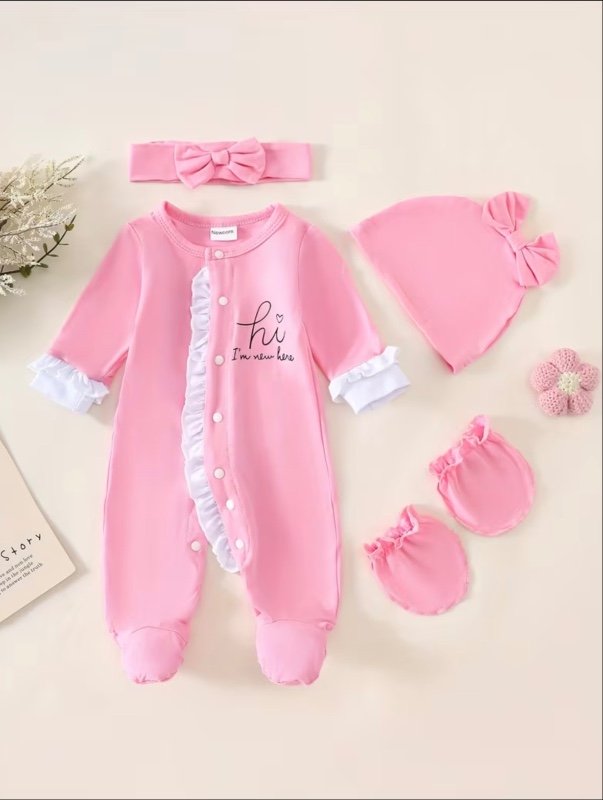 Combinaison à pieds imprimée lettres pour bébé fille