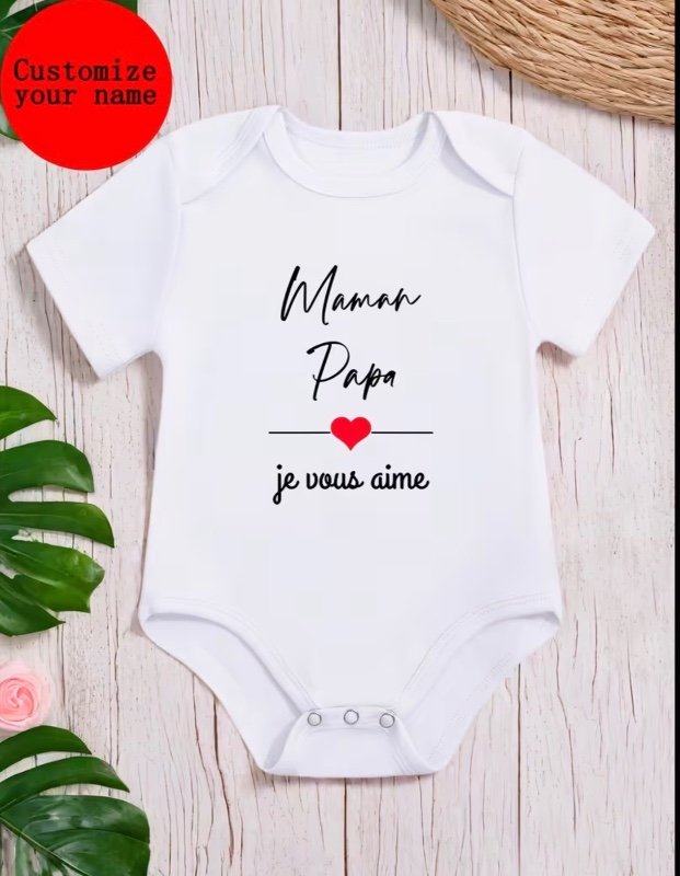 Vêtements pour bébé personnalisés avec les noms de papa et maman "Maman Papa Je Vous Aime"