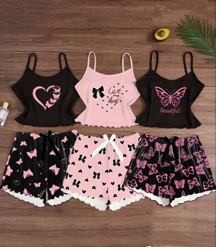 3pcs Ensemble de pyjama d'été décontracté pour femmes