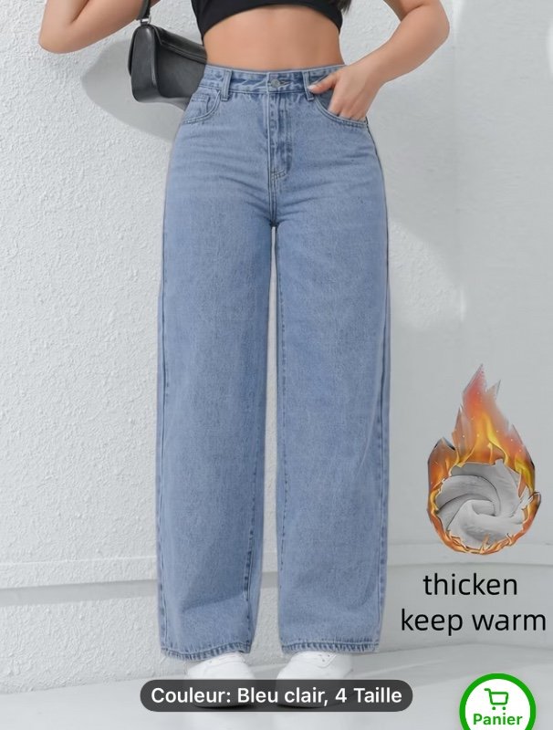 Nouveau style décontracté Jean droit élastique tout usage avec doublure polaire Pantalon long pour femmes