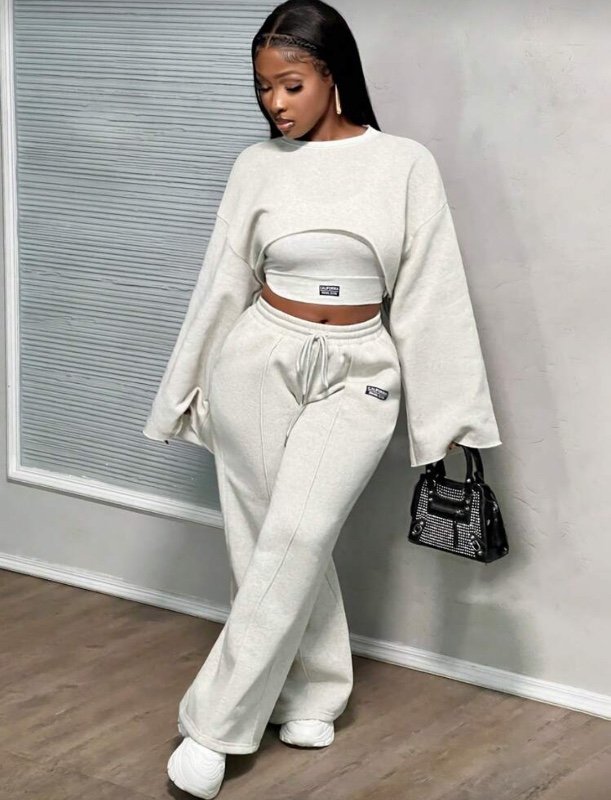 Slaydiva 3pcs Women Solid Color Casual Cropped Top, Tank Top And Pants Set