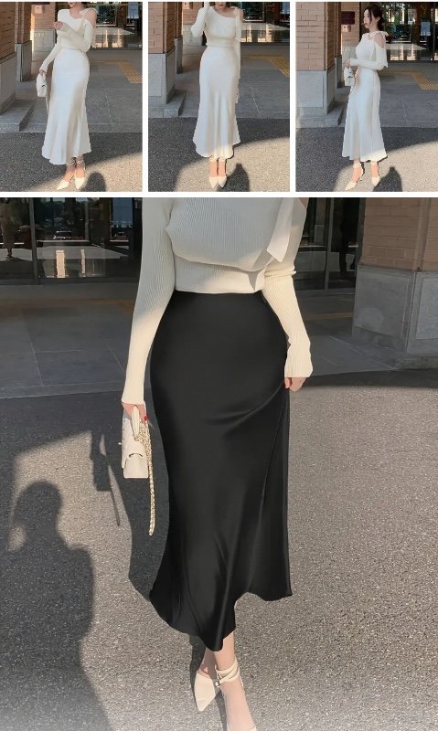 Jupe sirène en satin de couleur unie, coupe ajustée pour femme, printemps/été