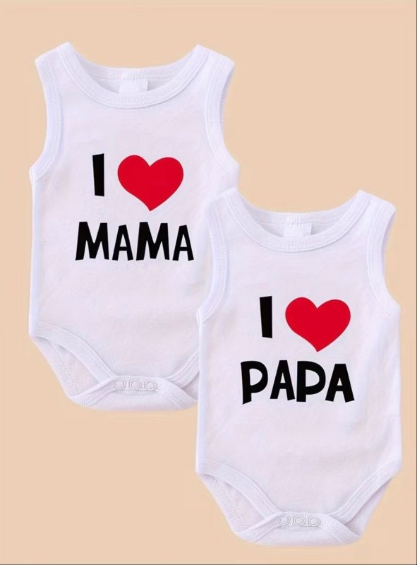 Ensemble 2 pièces Body Bébé Je M'adore Papa Maman Été Triangle Body Sans Manches Gilet Bébé Barboteuse Costume d'Escalade, pour l'Extérieur