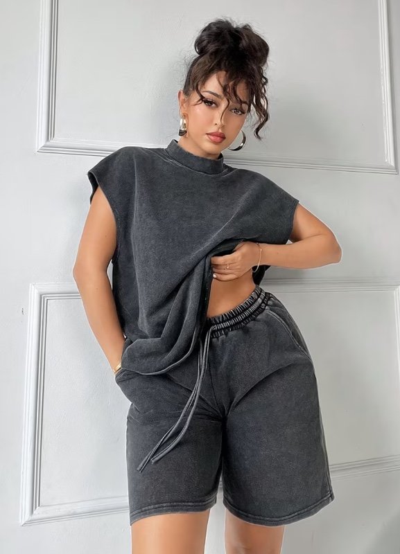 Ensemble décontracté d'été 2 pièces pour femme style Wasteland à la mode, T-shirt à épaules tombantes avec flocon de neige et bermuda à jambes larges