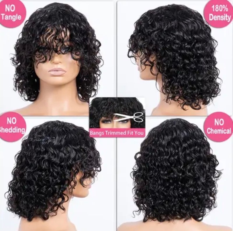 Perruque Ondulée TIMOPOL - Perruque Courte en Cheveux Humains de 25,4 cm pour Femmes