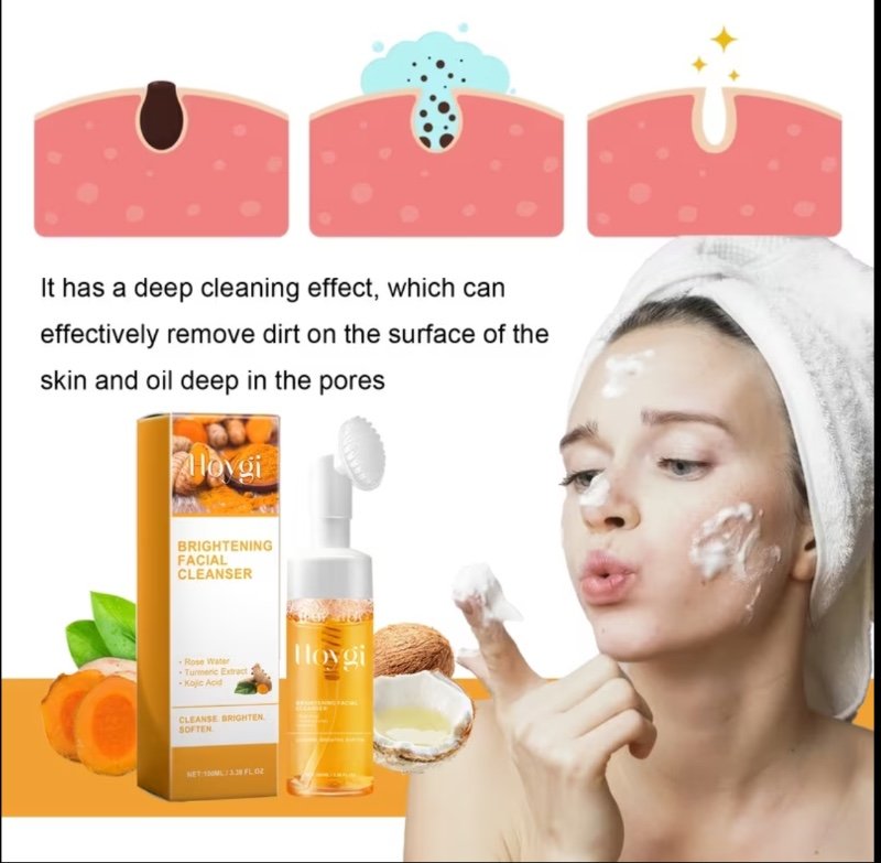 2 pièces - Nettoyant Visage au Curcuma 100 ml*2, Nettoyage en Profondeur pour la Peau du Visage, Atténue les Marques et les Imperfections, Hydrate, Éclaircit et Embellit la Peau