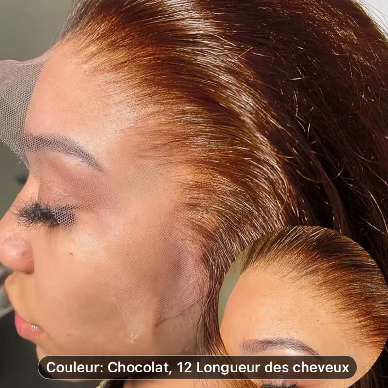Perruque HD en cheveux humains avec dentelle frontale, cheveux humains élégants, perruque 13X4 châtain chocolat droit, densité 250%, ligne de cheveux de bébé pré-pince, cheveux brésiliens vierges, perruque en cheveux humains réels pour femmes, facile à po