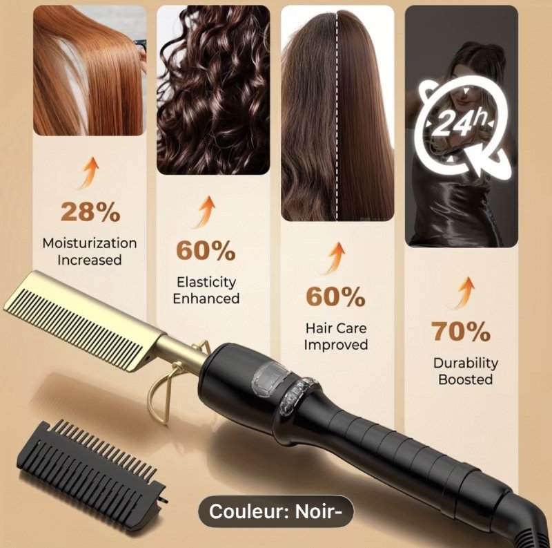 Peigne Chauffant Lisseur Électrique, Fer à Lisser Chauffant, Brosse Lissante pour Cheveux, Peigne Fer à Lisser