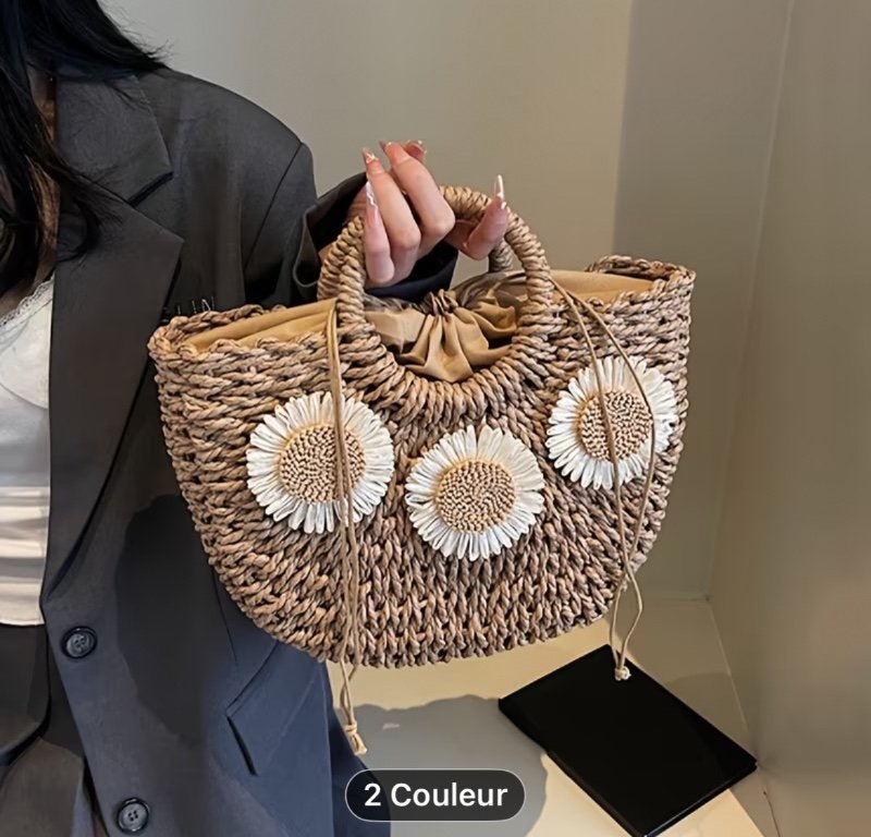 Sac fourre-tout tissé à la main pour femmes, sac de plage en paille, grand panier de courses