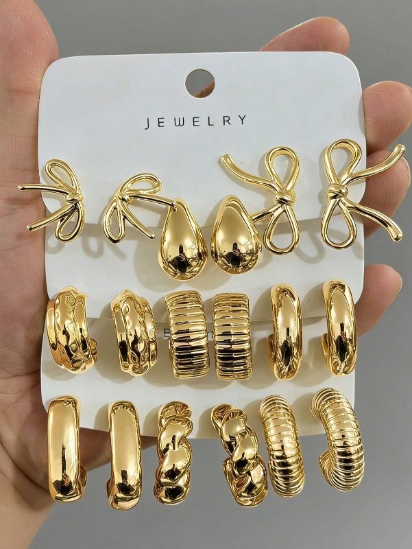 Ensemble de 3 à 9 paires de boucles d'oreilles créoles épaisses couleur or, hypoallergéniques, pour femmes