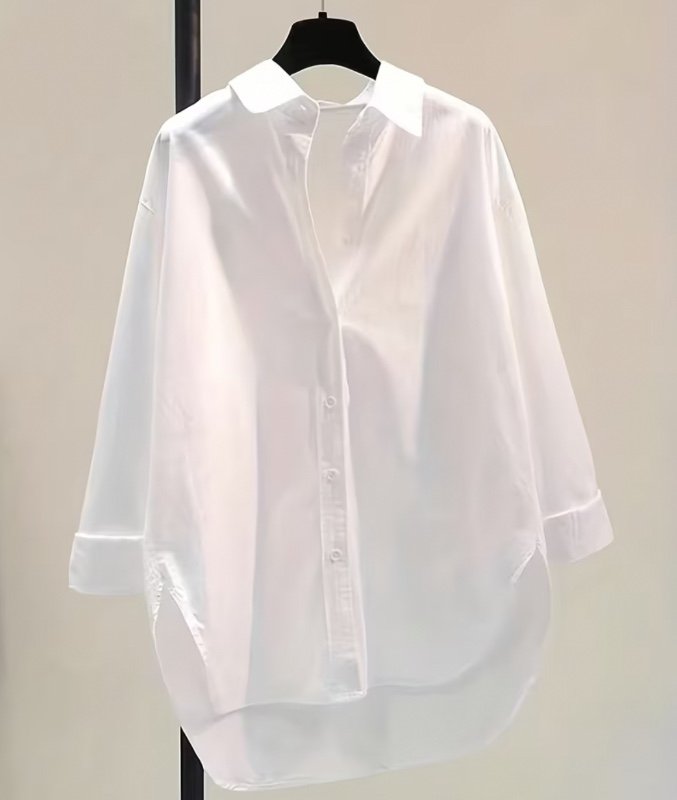 Haut Femme Mode Décontractée Nouveau à Revers Manches Longues Ample, Haut Femme Décontracté Polyvalent, Vêtement de Mode Blanc Boutonné pour Trajets Domicile-Travail, Chemise Femme Ample