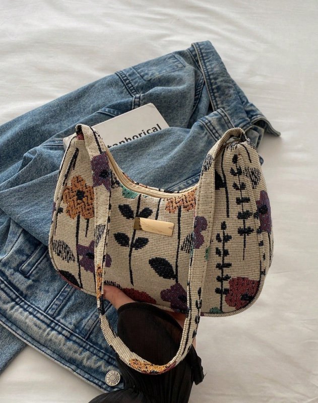 Sac bandoulière tendance et polyvalent, uni, imprimé floral, petit sac carré baguette minimaliste et décontracté pour femme, idéal pour la plage .