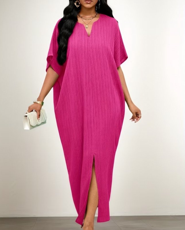 Robe Femme à Col en V Longue avec Fente Simple