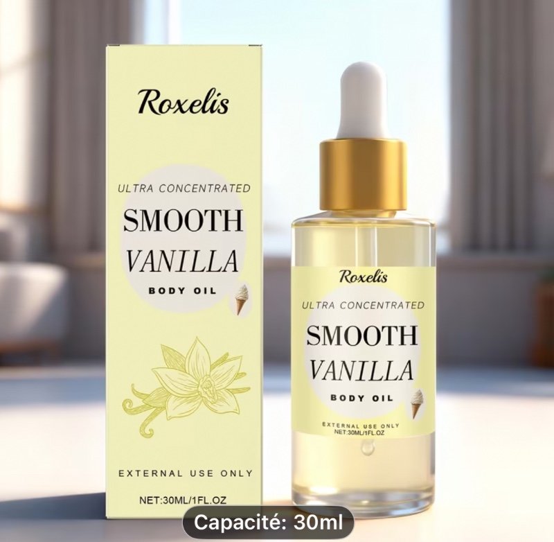 Huile corporelle parfumée à la crème vanille riche, contenant de la glycérine et de l'huile de ricin hydrogénée, offrant une texture laiteuse légère qui hydrate et adoucit la peau pour un éclat humide. Pratique à utiliser et facile à transporter, elle con