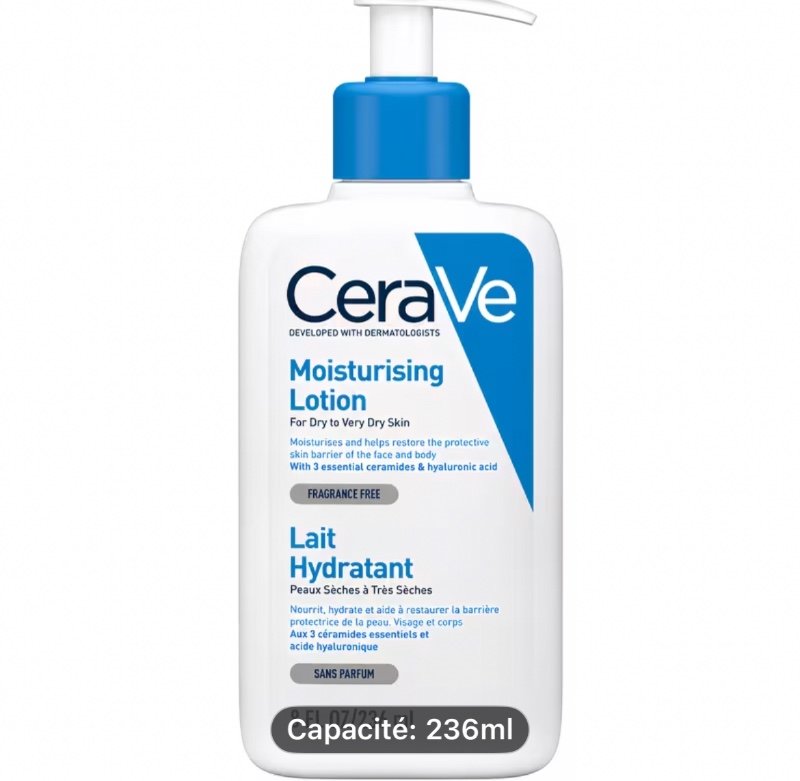 Lotion hydratante CeraVe pour peau sèche à très sèche, sans parfum, avec céramides et acide hyaluronique, 8 fl oz / 236 ml