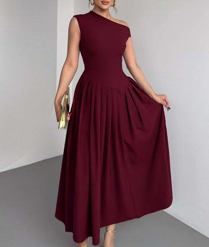 Robe longue élégante rouge à bretelles tombantes avec volants à la taille, idéale pour le printemps/été, soirées, dîners et fêtes luxueuses