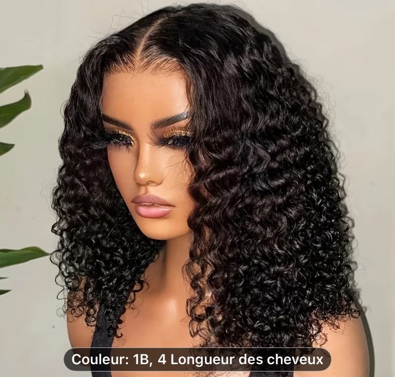 Perruque Bob Court Ondulé Eau 13X4 Lace Front Cheveux Humains pour Femmes Pré-pincées avec Baby Hair Bob Court et Bouclé 13X4 Lace Front Cheveux Humains Perruque 150% Densité