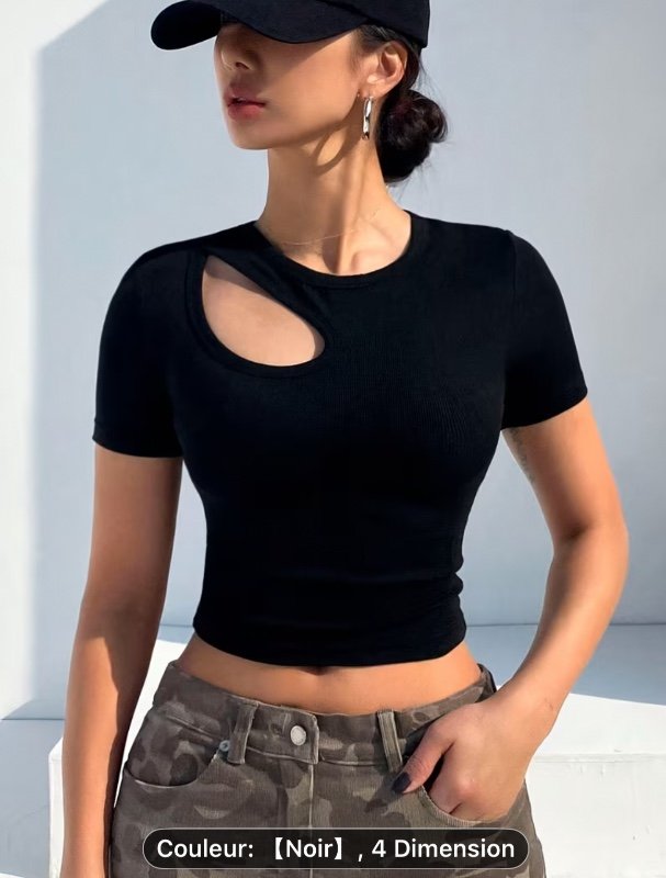Blouse Femme Élégante à Manches Courtes - Tissu Respirant et Extensible, Col Rond, Lavable en Machine, Polyvalente pour Tenue Décontractée ou Formelle, Mode Moderne, Haut Ajusté, Couleur Unie, Style Chic