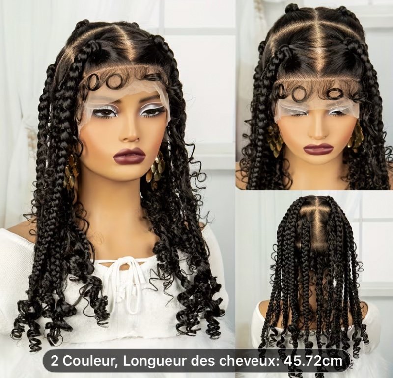 Perruques Tressées Jumbo en Dentelle Complète pour Femmes – Perruque Tressée Sans Nœuds – Perruque Tressée Cornrow Mélangée – Perruque Tressée à Dentelle Complète