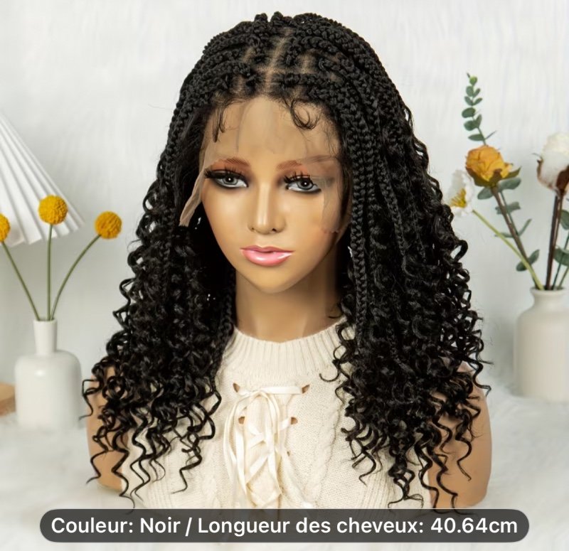 Perruques tressées en dentelle pleine élégante pour femmes, densité de 200%, cheveux longs bouclés en fibre haute température, bonnet en dentelle respirant, ajustement confortable pour tous - Perruque de style élégant synthétique de haute qualité